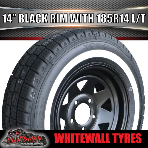 14X6 Black Trailer Caravan Steel Rim & 185R14C Whitewall Tyre suits HT. 185 14 - Image 3