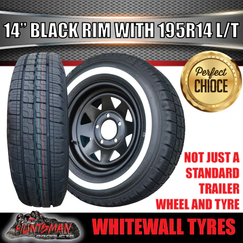 14X6 Trailer Caravan Ford Pattern Black Steel Rim & 195R14C Whitewall Tyre. 195 14 - Image 5