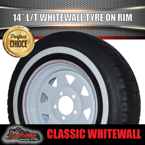14X6 Trailer Caravan Ford Pattern White Steel rim & 195R14C Whitewall Tyre. 195 14 - Image 2