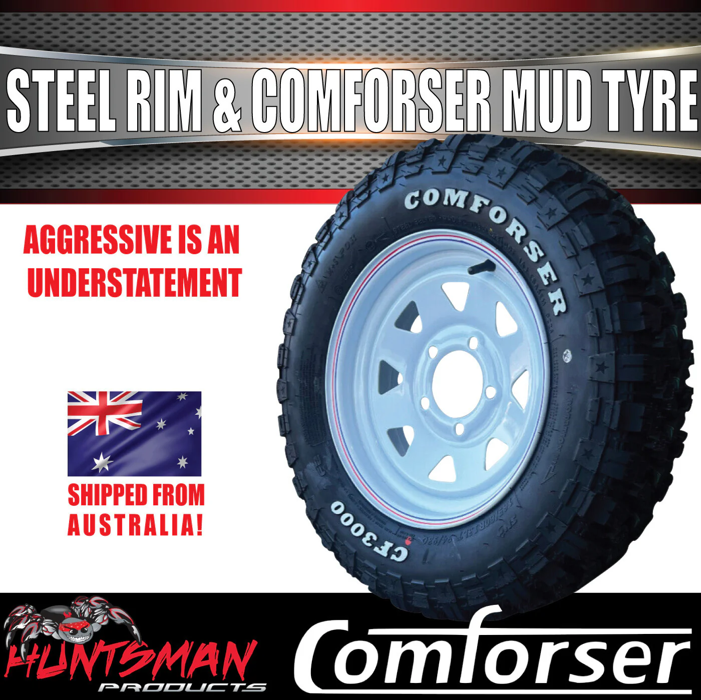 14x6 HT Holden Pattern White Trailer Caravan Steel Rim & 185R14 LT Comforser Mud Tyre - Image 5