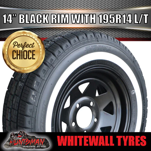 14X6 Trailer Caravan HQ Pattern Black Steel Rim & 195R14C Whitewall Tyre. 195 14 - Image 4