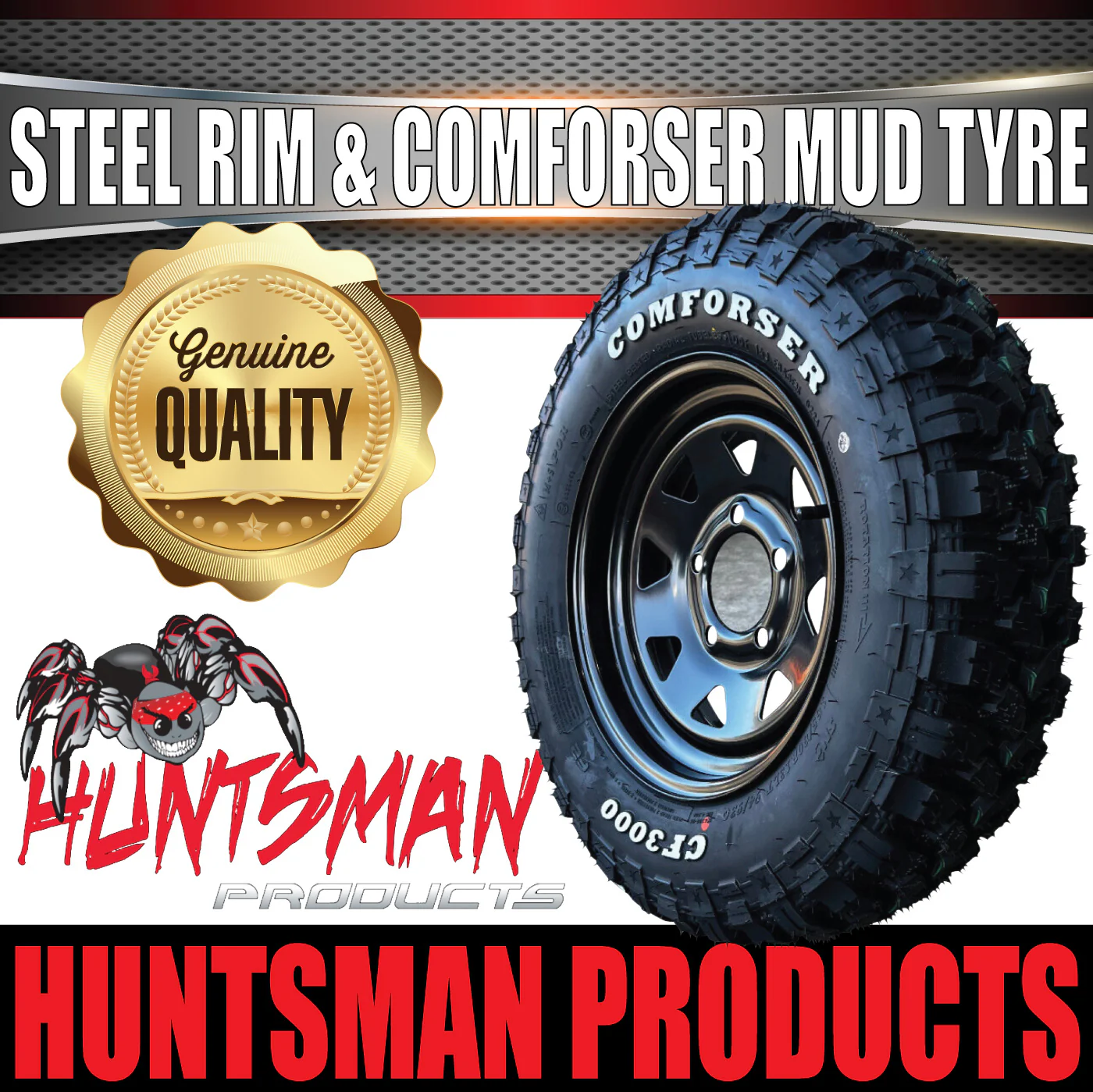 14x6 HT Holden Pattern Black Trailer Caravan Steel Rim & 185R14 LT Comforser Mud Tyre - Image 5
