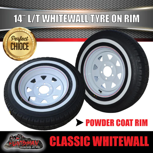 14X6 HT White Trailer Caravan Steel rim & 195R14C Whitewall Tyre. 195 14 - Image 2