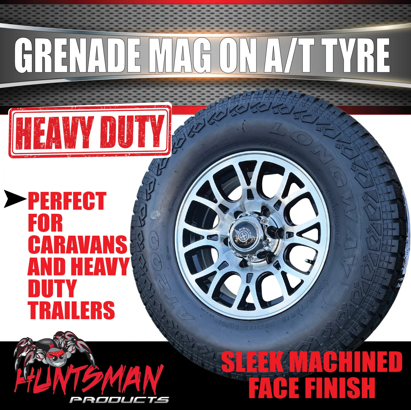 15" 6 Stud Grenade Caravan Trailer Alloy Mag Rim & 235/75R15 LT Tyre 1250KG - Image 3