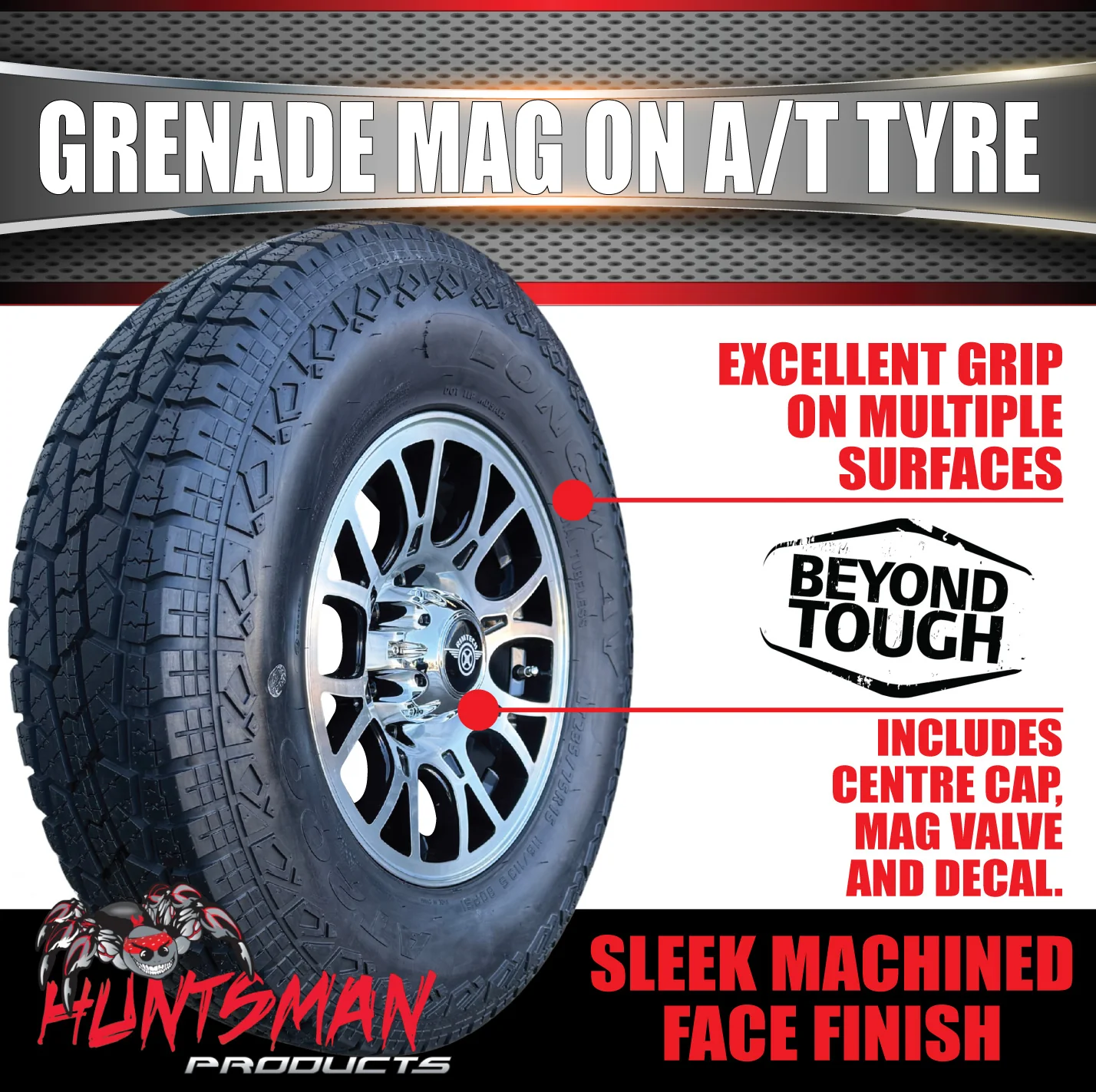 15" 6 Stud Grenade Caravan Trailer Alloy Mag Rim & 235/75R15 LT Tyre 1250KG - Image 4