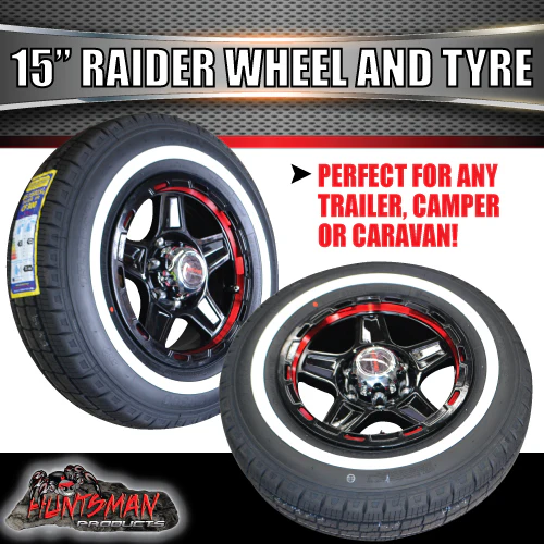 15" Trailer Caravan 6 Stud Raider Mag & Rim & 195R15C Whitewall Tyre. 195 15 - Image 2