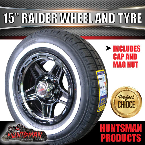 15" Trailer Caravan 6 Stud Raider Mag & 205/70R15C Whitewall Tyre. 205 70 15 - Image 3