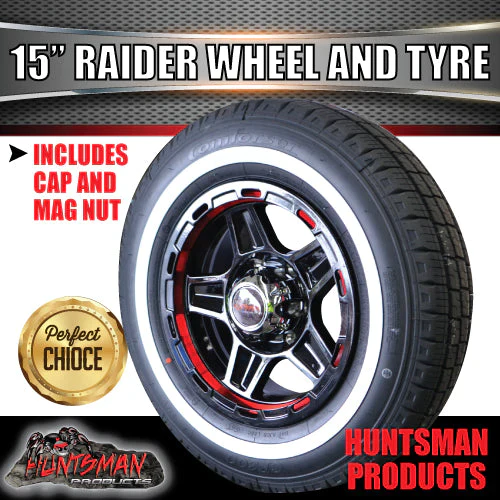 15" Trailer Caravan 6 Stud Raider Mag & 205/70R15C Whitewall Tyre. 205 70 15 - Image 7