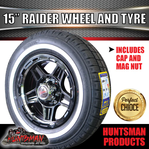 15" Trailer Caravan 6 Stud Raider Mag Rim & 205/75R15C Whitewall Tyre. 205 75 15 - Image 3
