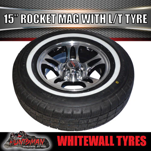 15" Trailer Caravan 6 Stud Rocket Alloy & 205/70R15C Whitewall Tyre. 205 75 15 - Image 2