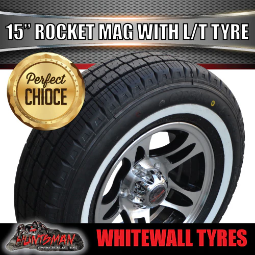 15" 6 Stud Trailer Caravan Rocket Alloy Rim & 205/75R15C Whitewall Tyre. 205 75 15 - Image 3