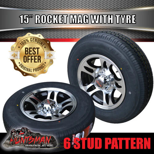 15" 6 Stud Trailer Caravan Rocket Alloy Rim & 225/70R15C Tyre. 225 70 15 - Image 5