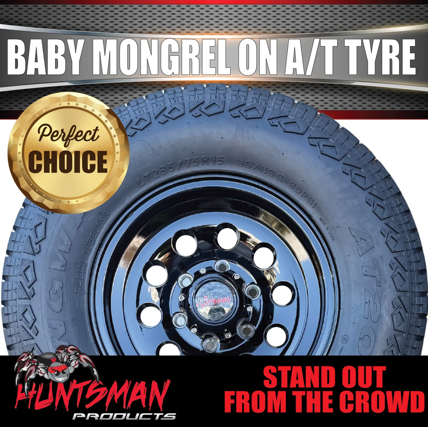 15" 6 Stud Trailer Caravan Baby Mongrel Alloy Mag Rim & 235/75R15 LT Tyre 1250KG - Image 2