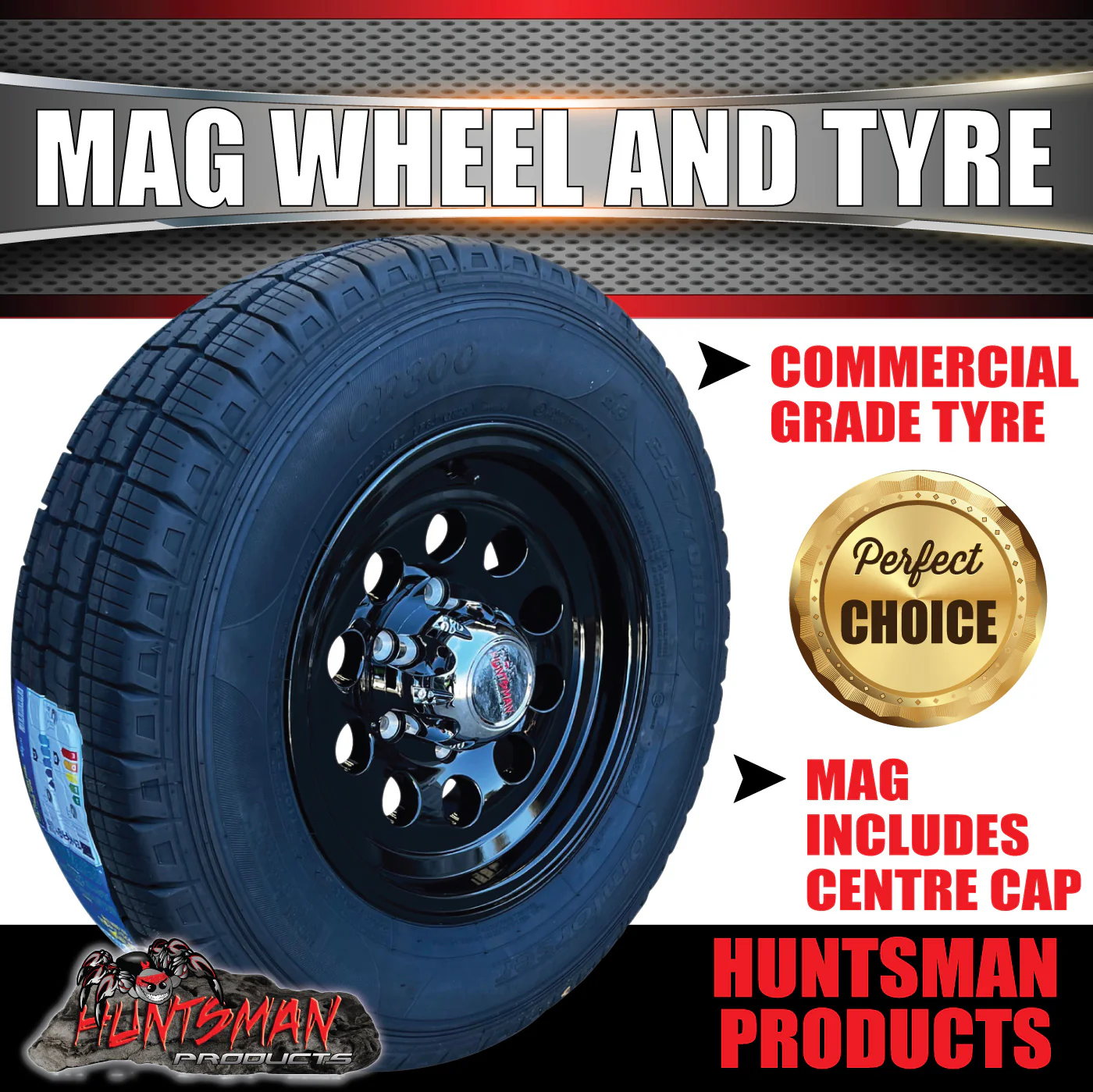 15" 6 Stud Trailer Caravan Baby Mongrel Alloy Mag Wheel Rim & 225/70R15C Tyre - Image 2