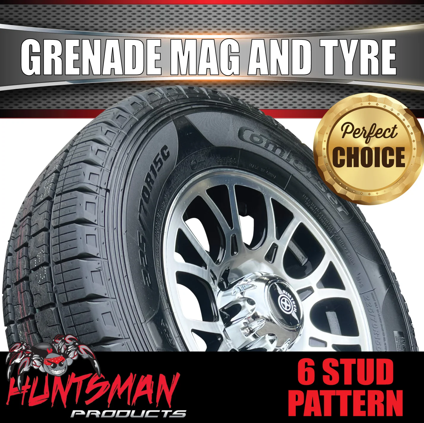 15" 6 Stud Trailer Caravan Grenade Alloy Mag Rim & 195R15C Tyre. 195 15 - Image 5