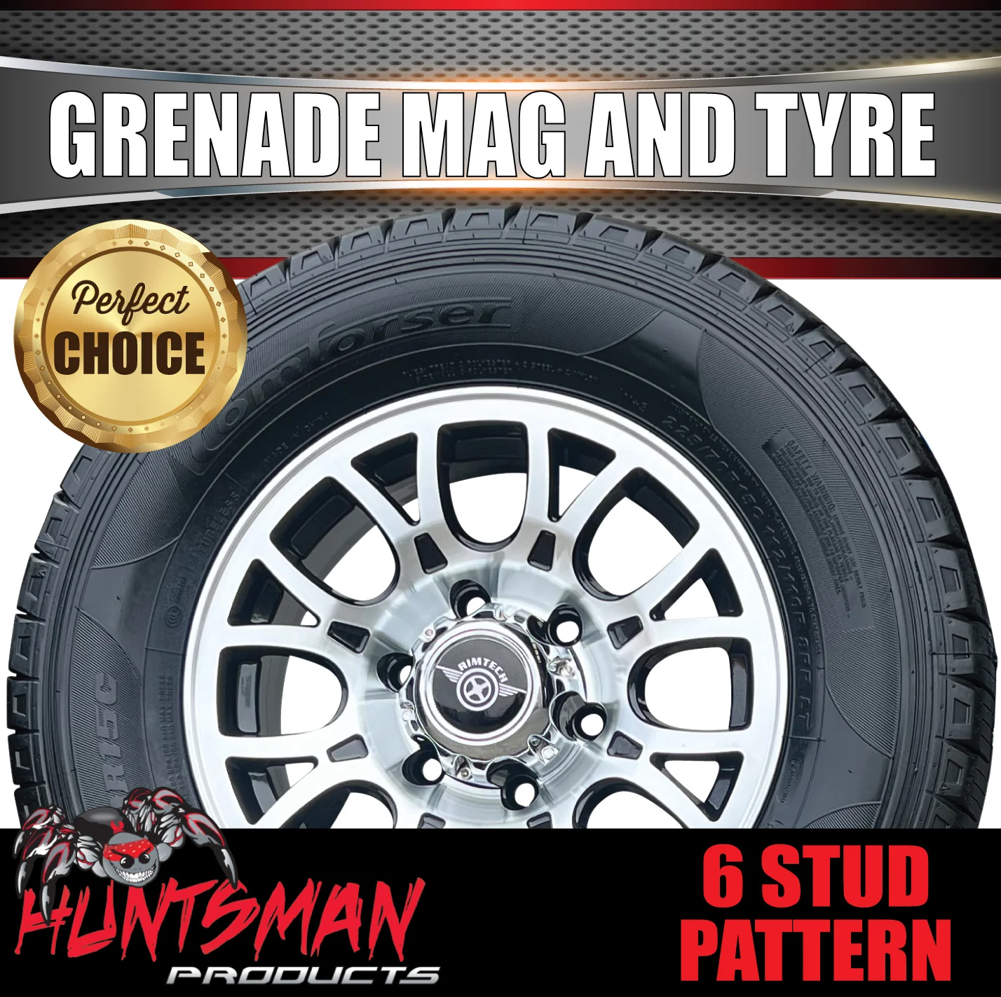 15" 6 Stud Trailer Caravan Grenade Alloy Mag Rim & 195R15C Tyre. 195 15 - Image 6