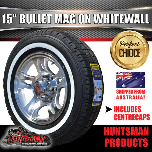 15" Trailer Caravan Ford Pattern Bullet Mag & 205/70R15C Whitewall Tyre. 205 75 15 - Image 3