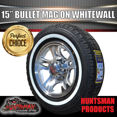 15" Trailer Caravan Ford Pattern Bullet Mag & 205/75R15C Whitewall Tyre. 205 75 15 - Image 2