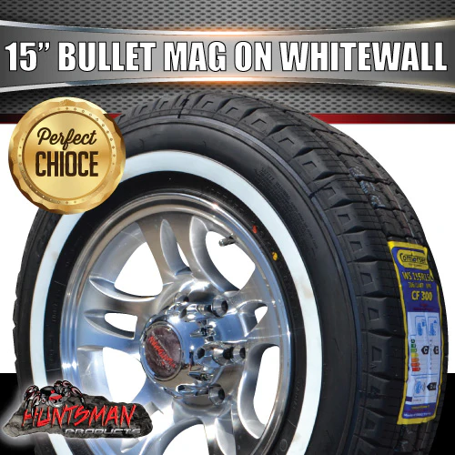 15" Trailer Caravan Ford Pattern Bullet Mag & 205/75R15C Whitewall Tyre. 205 75 15 - Image 5