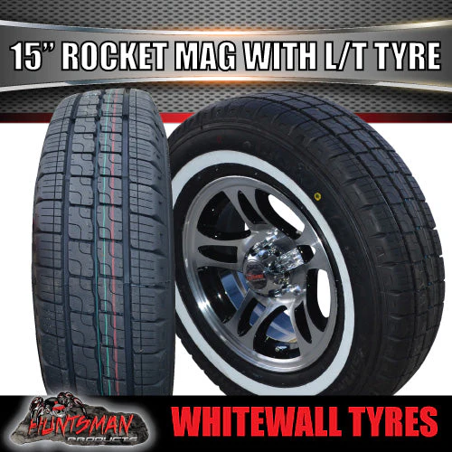 15" Trailer Caravan Ford Pattern Rocket Mag Rim & 205/70R15C Whitewall Tyre. 205 70 15 - Image 4