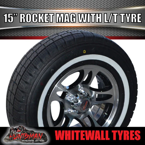 15" Trailer Caravan Ford Pattern Rocket Mag Rim & 205/70R15C Whitewall Tyre. 205 70 15 - Image 5