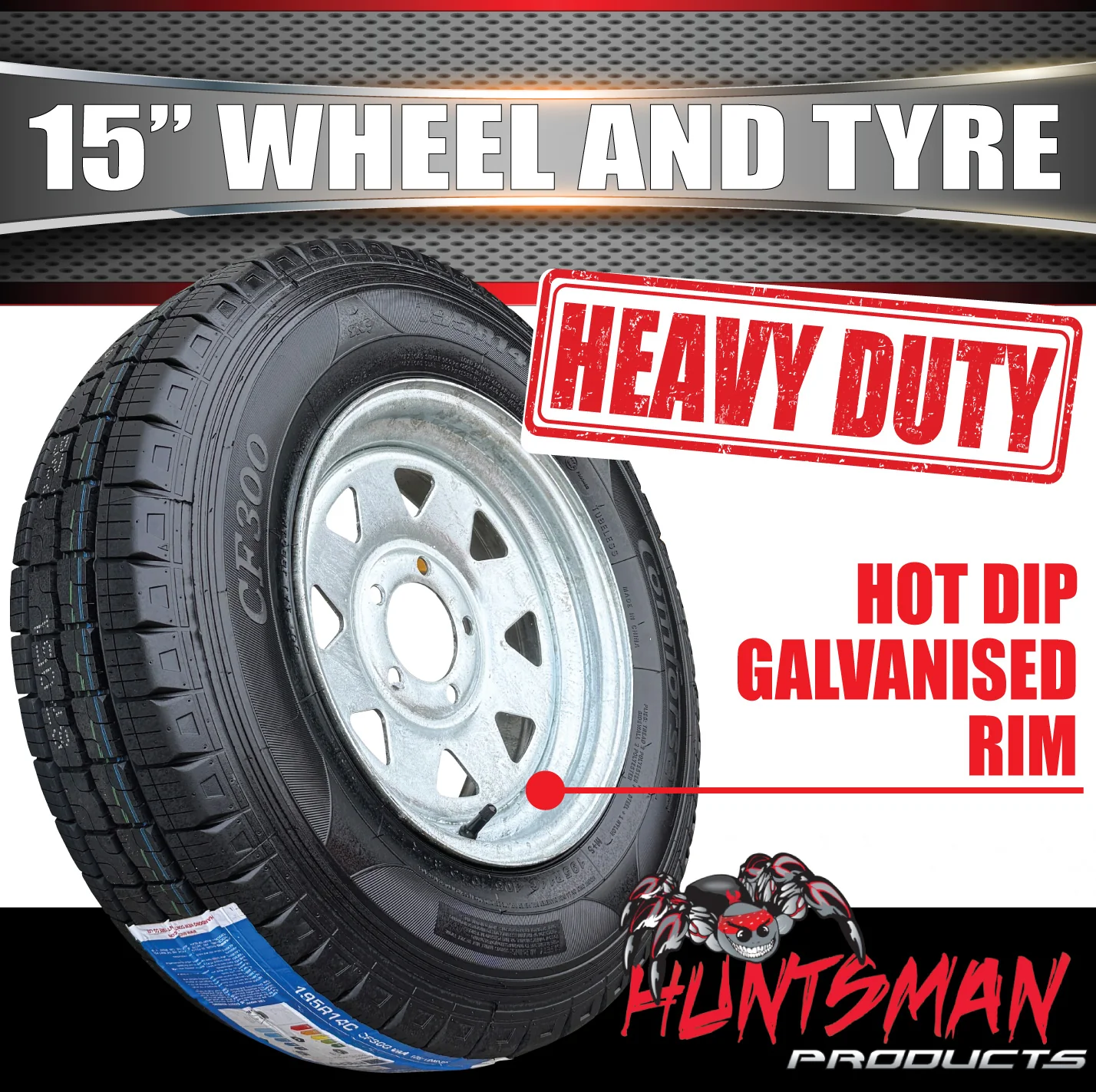 15" Galvanised Marine Ford Pattern Steel Trailer Wheel Rim & 195R15C Tyre. 195 15 - Image 2