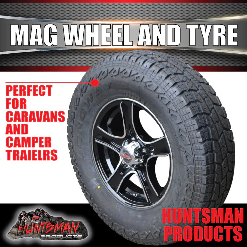 15" Trailer Caravan Stealth Alloy Mag Rim & 235/75R15 LT 10 Ply Tyre Suits Ford pattern. 235 75 15 - Image 2