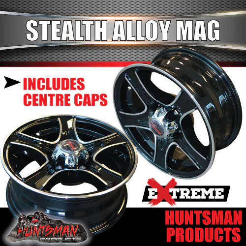 15X5 Trailer Caravan Stealth Alloy Mag Wheel: Ford Stud Pattern - Image 3