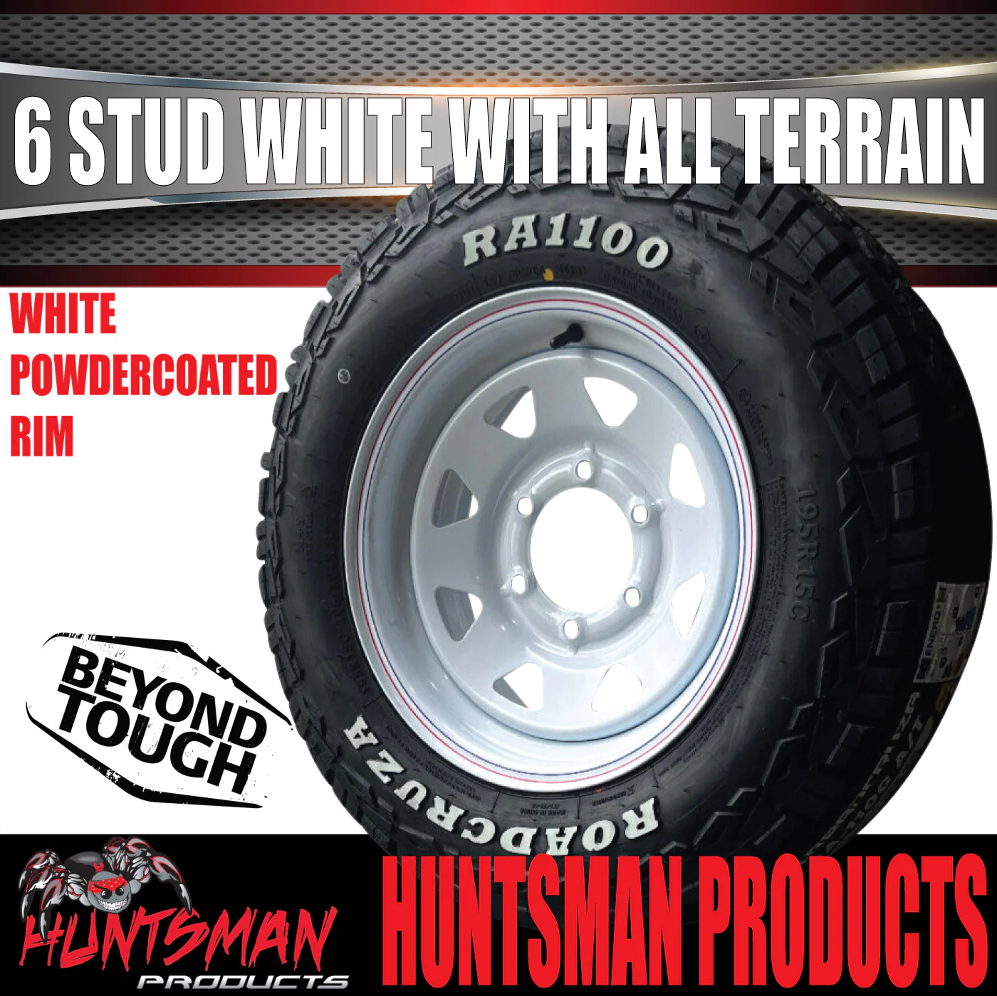 15x6 & 195R15C RA1100 6 Stud 6/139.7 PCD White Trailer Caravan Wheel Rim & All Terrain Tyre - Image 4