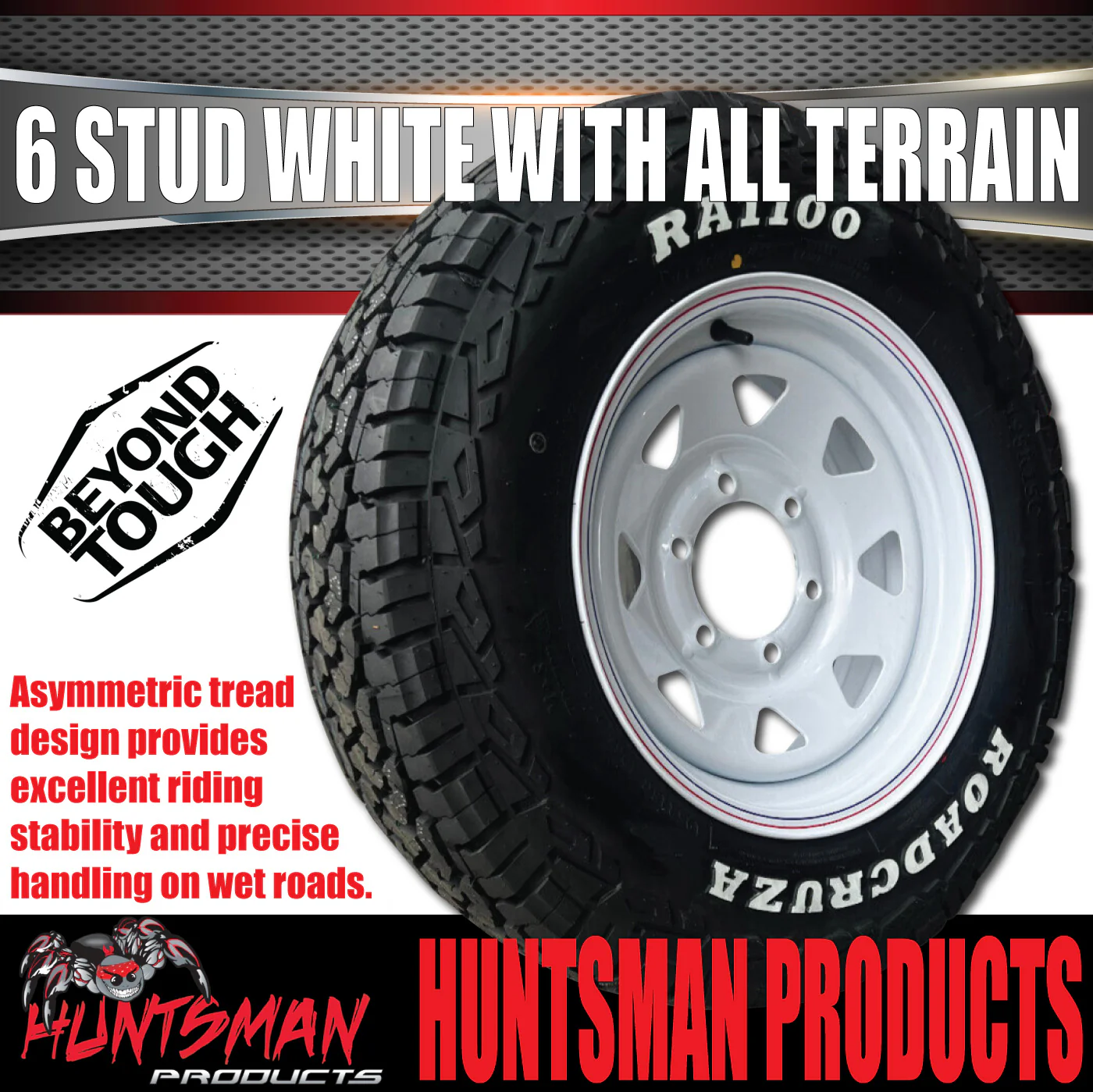 15x6 & 195R15C RA1100 6 Stud 6/139.7 PCD White Trailer Caravan Wheel Rim & All Terrain Tyre - Image 5