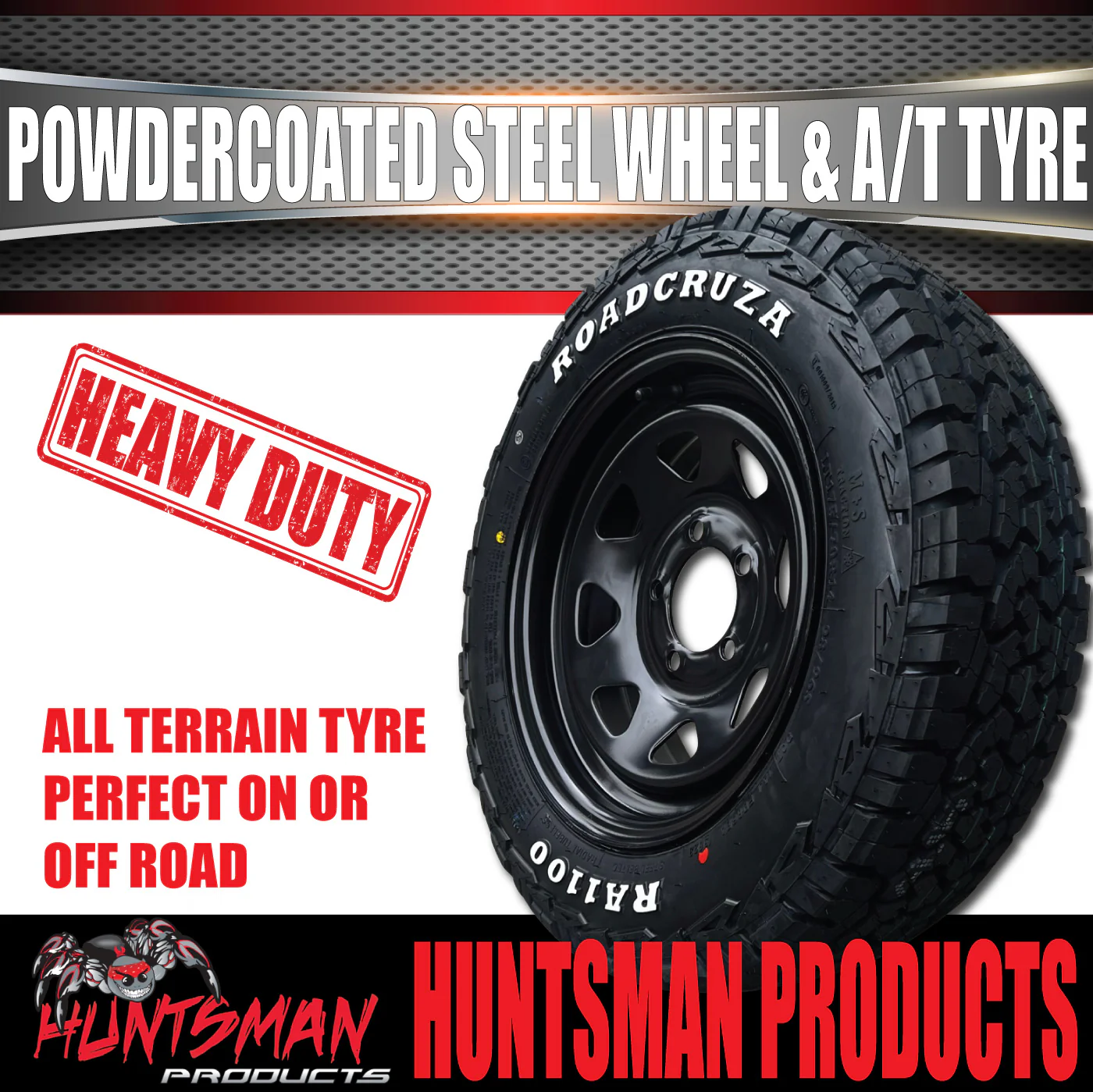 15x6 & 195R15C RA1100 Ford Stud Black Trailer Caravan Wheel Rim & All Terrain Tyre - Image 2