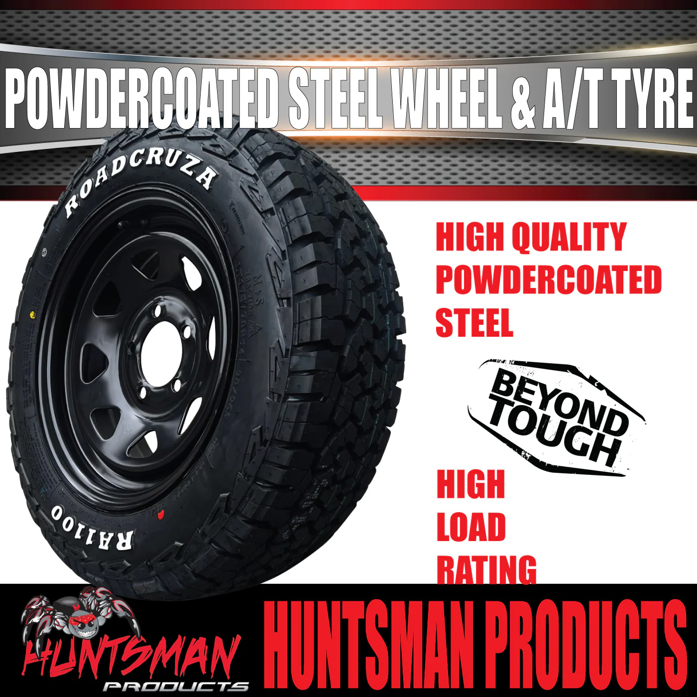 15x6 & 195R15C RA1100 Ford Stud Black Trailer Caravan Wheel Rim & All Terrain Tyre - Image 3