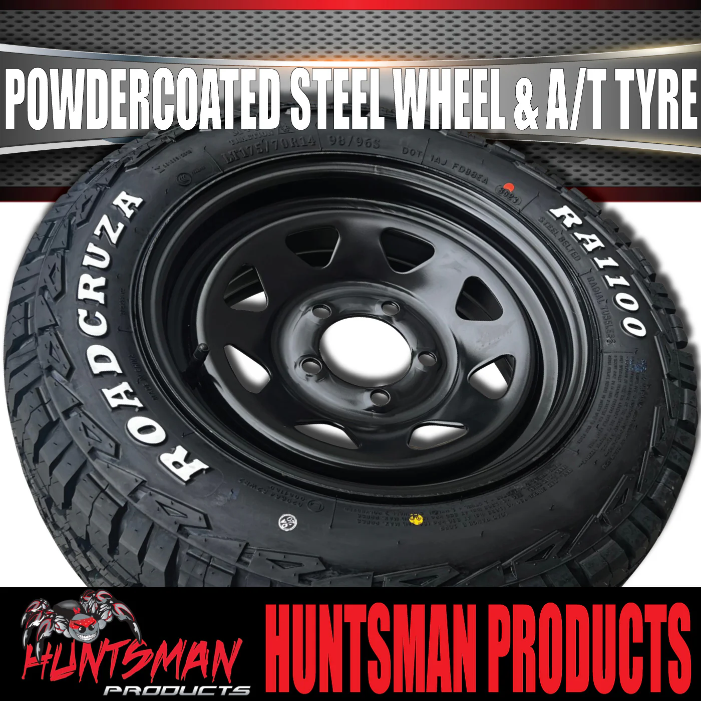15x6 & 195R15C RA1100 Ford Stud Black Trailer Caravan Wheel Rim & All Terrain Tyre - Image 4
