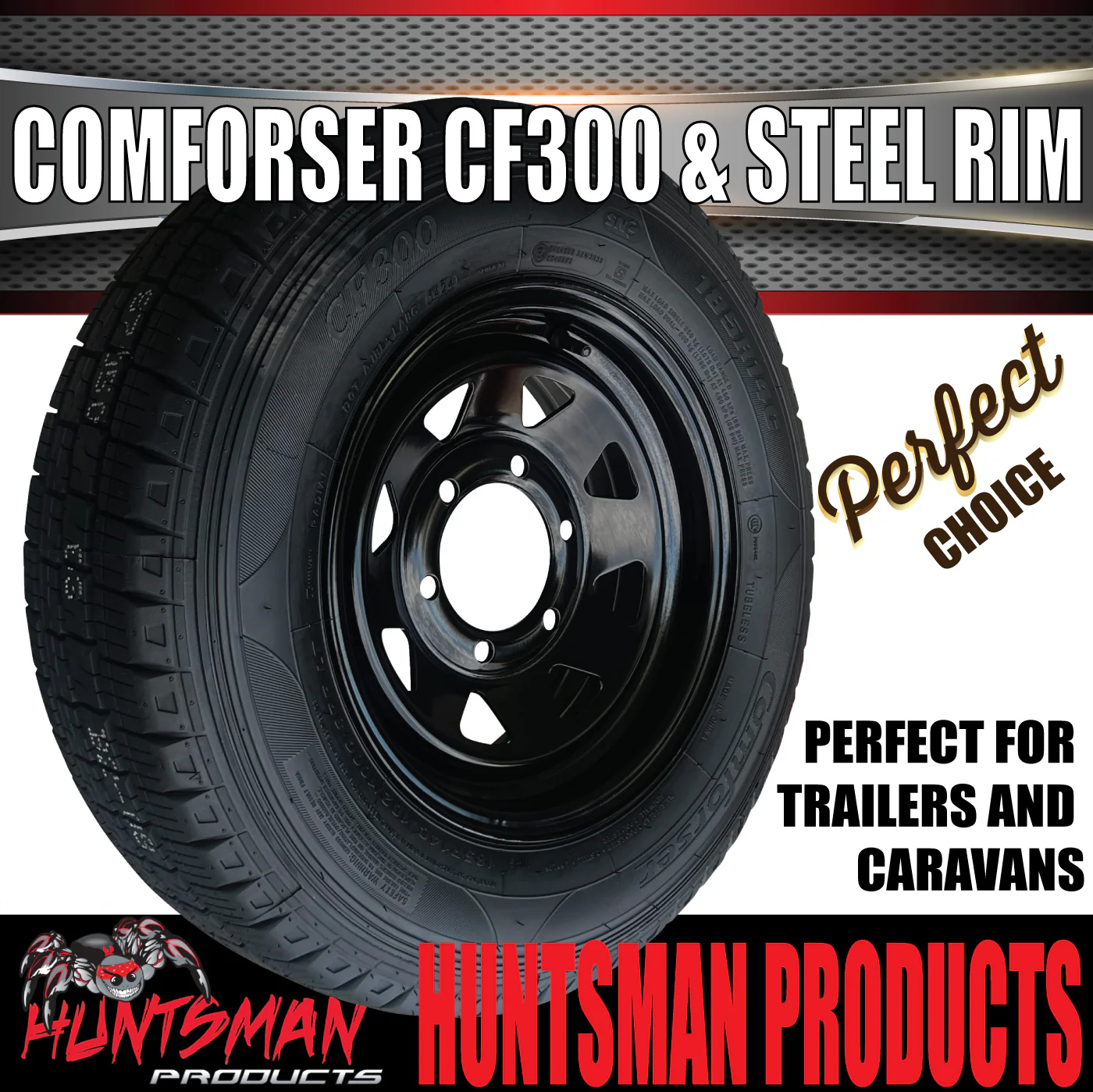 15x6 & 195R15C Black 6 Stud Caravan Trailer Sunraysia Steel Wheel Rim & Comforser CF300 Tyre - Image 4