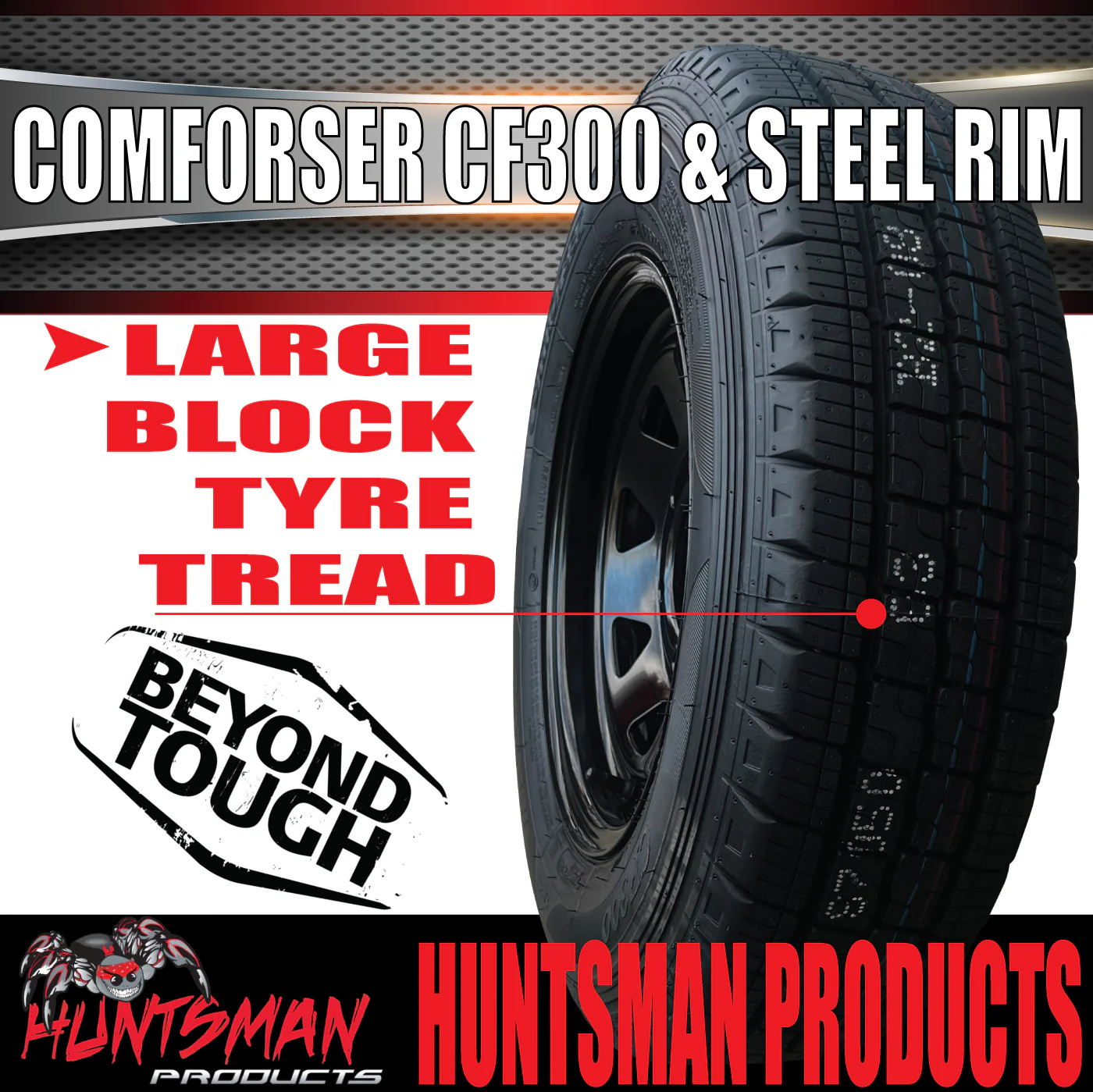 15x6 6 Stud Black Trailer Caravan Steel Rim & 225/70R15C Comforser CF300 Tyre. 225 70 15 - Image 3