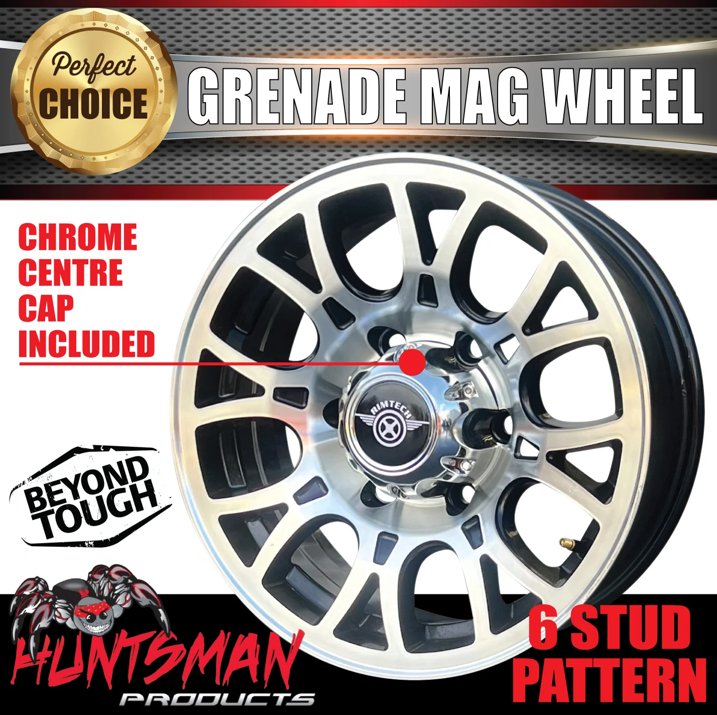 15x6 Grenade 6 Stud Trailer Caravan Alloy Mag Wheel. 1280Kg Rated - Image 3