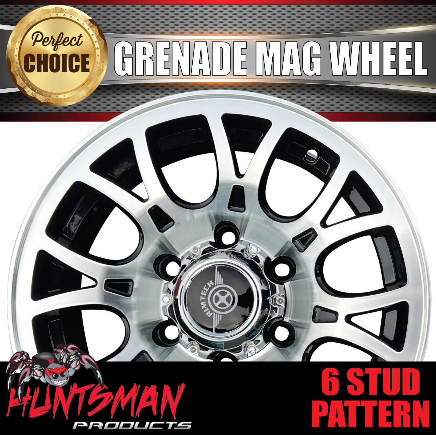 15x6 Grenade 6 Stud Trailer Caravan Alloy Mag Wheel. 1280Kg Rated - Image 4