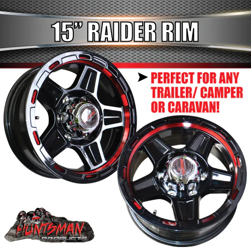 15X6 6 Stud Red Ring Raider Alloy Mag Wheel Caravan Trailer Boat Jetski 6/139.7 PCD - Image 3