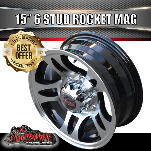 15x6 Trailer Caravan 6 Stud Rocket Alloy Mag Wheel. - Image 4