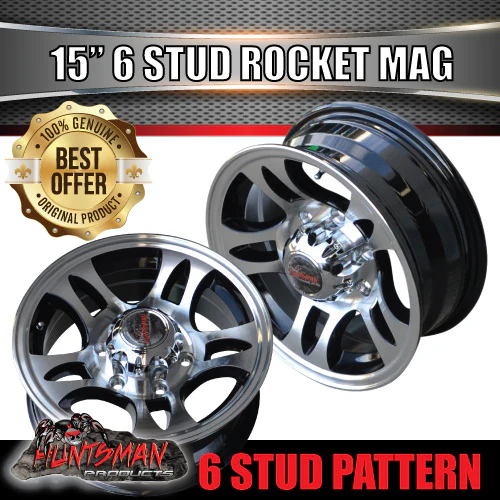 15x6 Trailer Caravan 6 Stud Rocket Alloy Mag Wheel. - Image 5