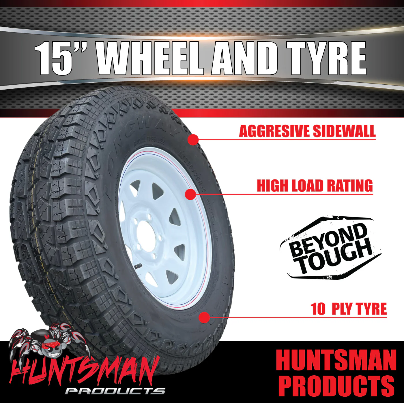 15X6 Ford 5 Stud White Caravan Trailer Wheel & 235/75R15 L/T 10PLY A/T Tyre - Image 2
