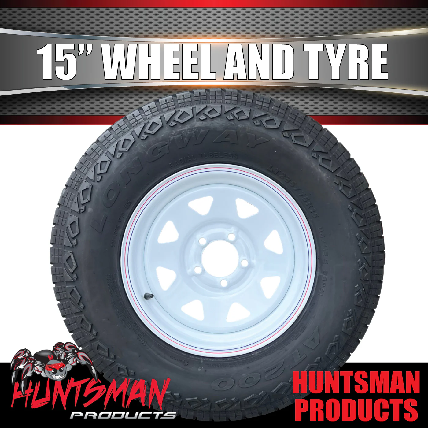 15X6 White Ford Caravan Trailer Off Steel Wheel Rim & 31x10.5R15 L/T 6 Ply Tyre 31" - Image 3