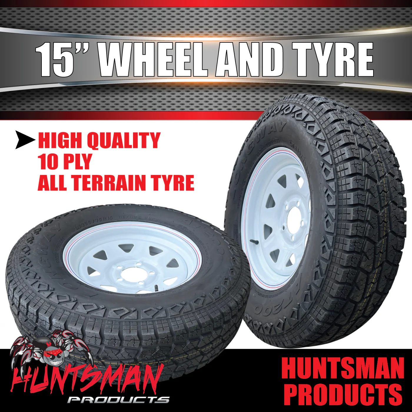15X6 White Ford Caravan Trailer Off Steel Wheel Rim & 31x10.5R15 L/T 6 Ply Tyre 31" - Image 5
