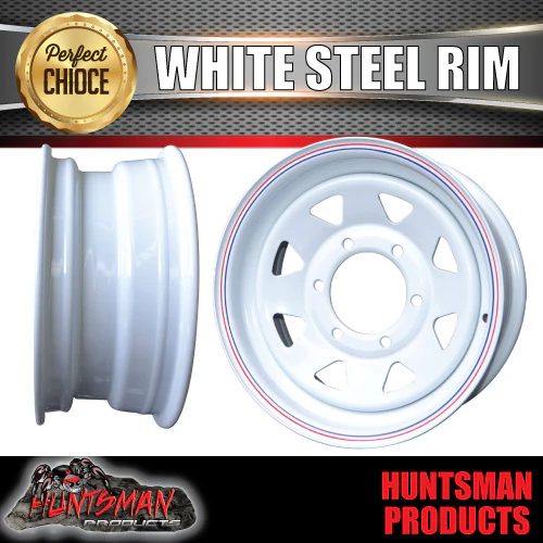 15x6 Trailer Caravan White 6 Stud Landcruiser Pattern Sunraysia Steel Wheel Rim 6/139.7 PCD - Image 6