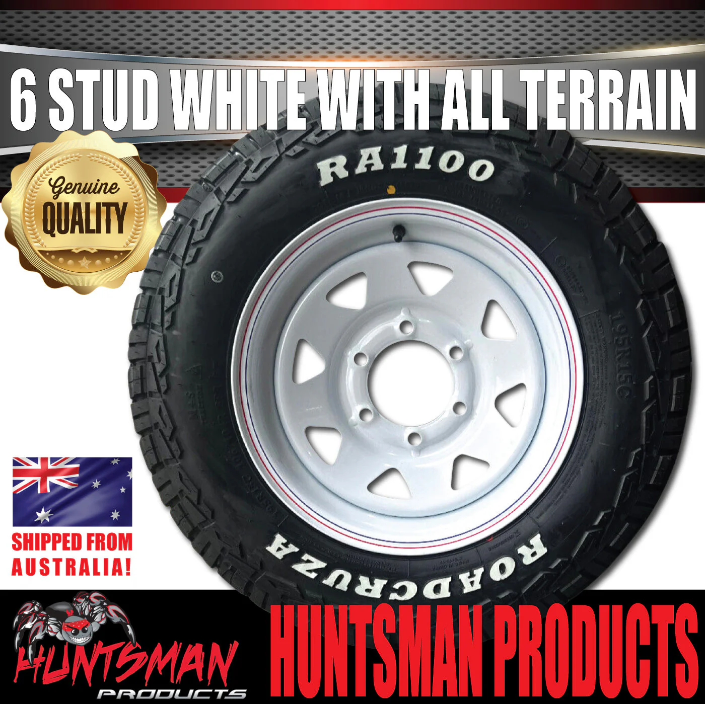 15x7 & 31x10.5R15 RA1100 6 Stud 6/139.7 PCD White Trailer Caravan Wheel & Tyre - Image 2
