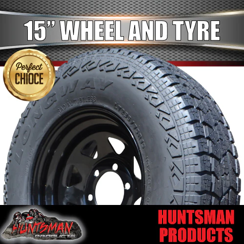 15X7 6 Stud Black Caravan Trailer Steel Wheel Rim & 31X10.5R15 L/T Tyre - Image 3