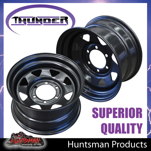 15x7 6 Stud Black Thunder Steel Wheel Rim. +10 Offset. 6/139.7 PCD Fit Ranger Navara Mazda etc - Image 3