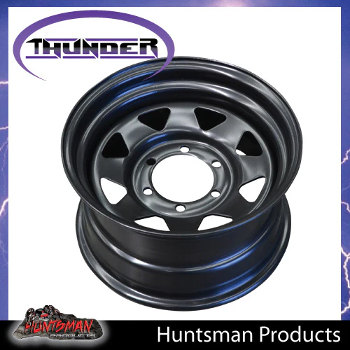 15x7 6 Stud Black Thunder Steel Wheel Rim. +10 Offset. 6/139.7 PCD Fit Ranger Navara Mazda etc - Image 6