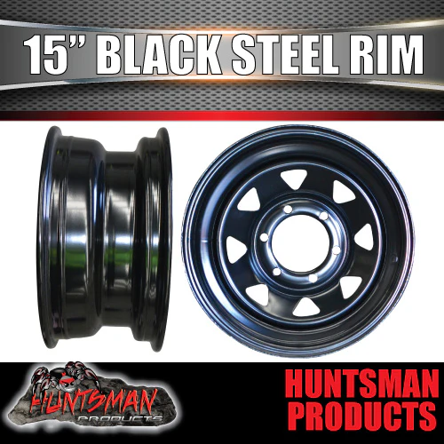 15x7 Trailer Caravan Black 6 Stud 6/139.7 L/C Sunraysia Steel Wheel Rim -7 Offset - Image 3