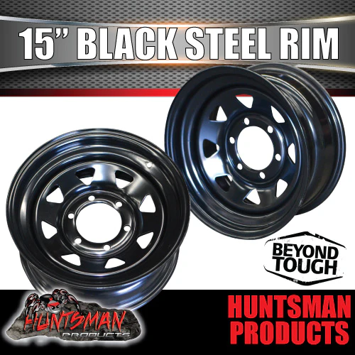 15x7 Trailer Caravan Black 6 Stud 6/139.7 L/C Sunraysia Steel Wheel Rim -7 Offset - Image 4